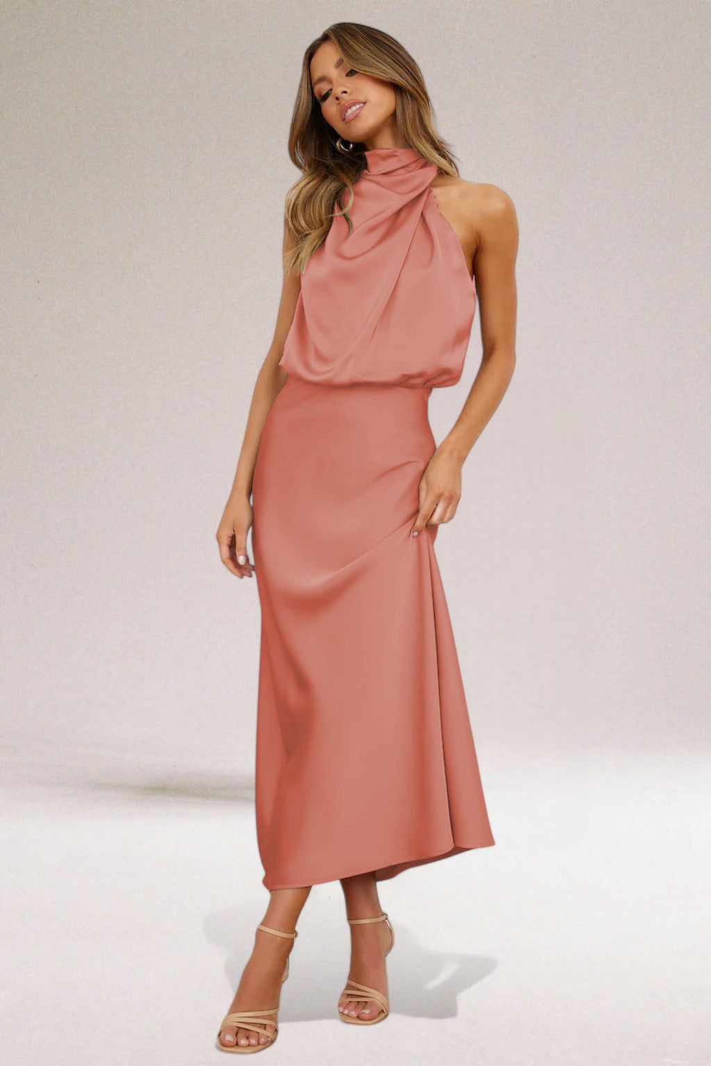 Flavia - Glamorous satin dress with halter