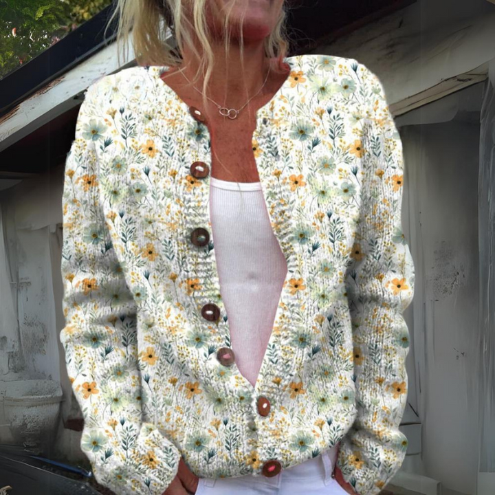 Talia - Warm Beautiful Cardigan With Floral Print