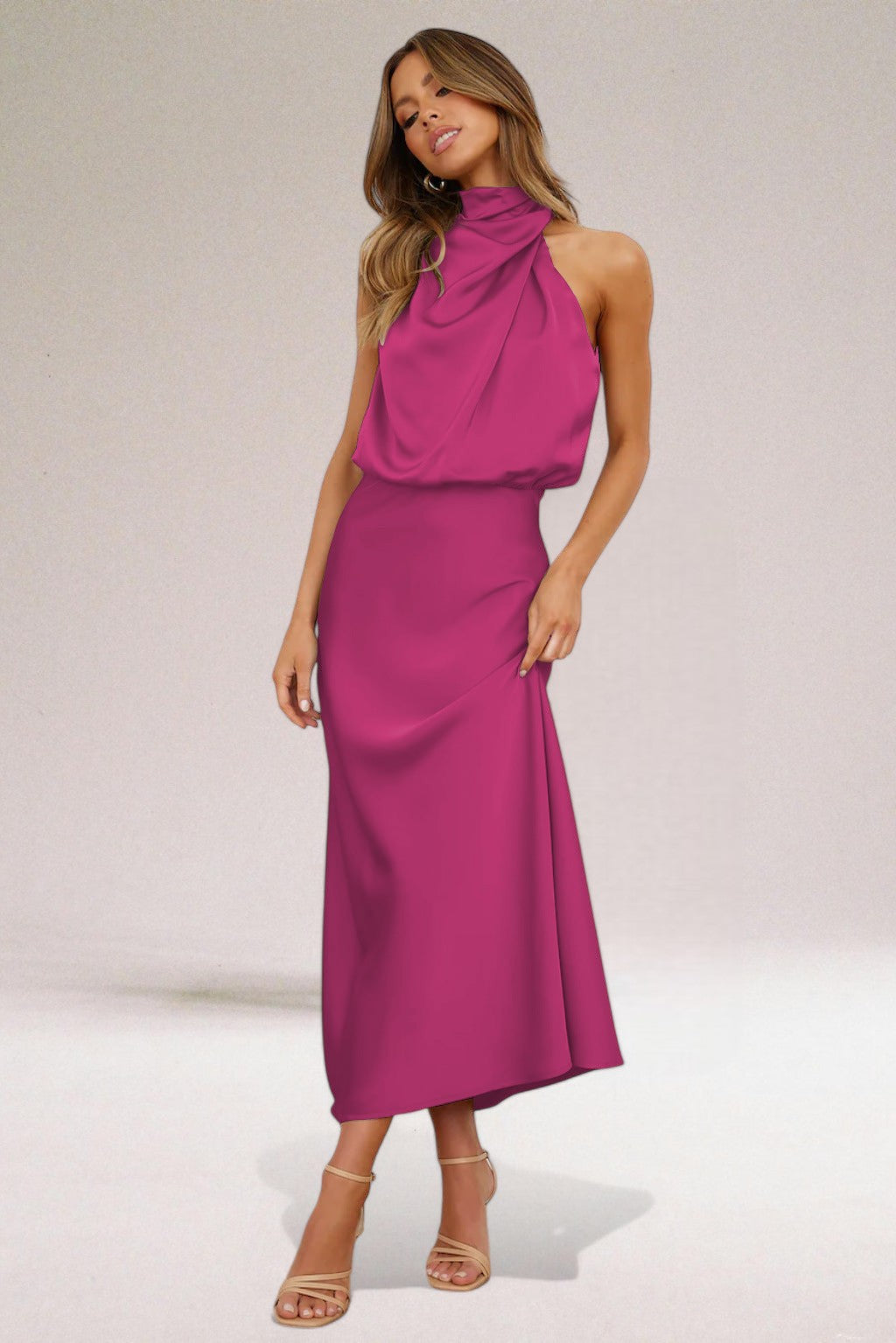 Flavia - Glamorous satin dress with halter