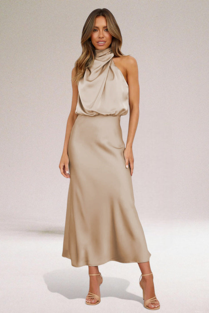 Flavia - Glamorous satin dress with halter