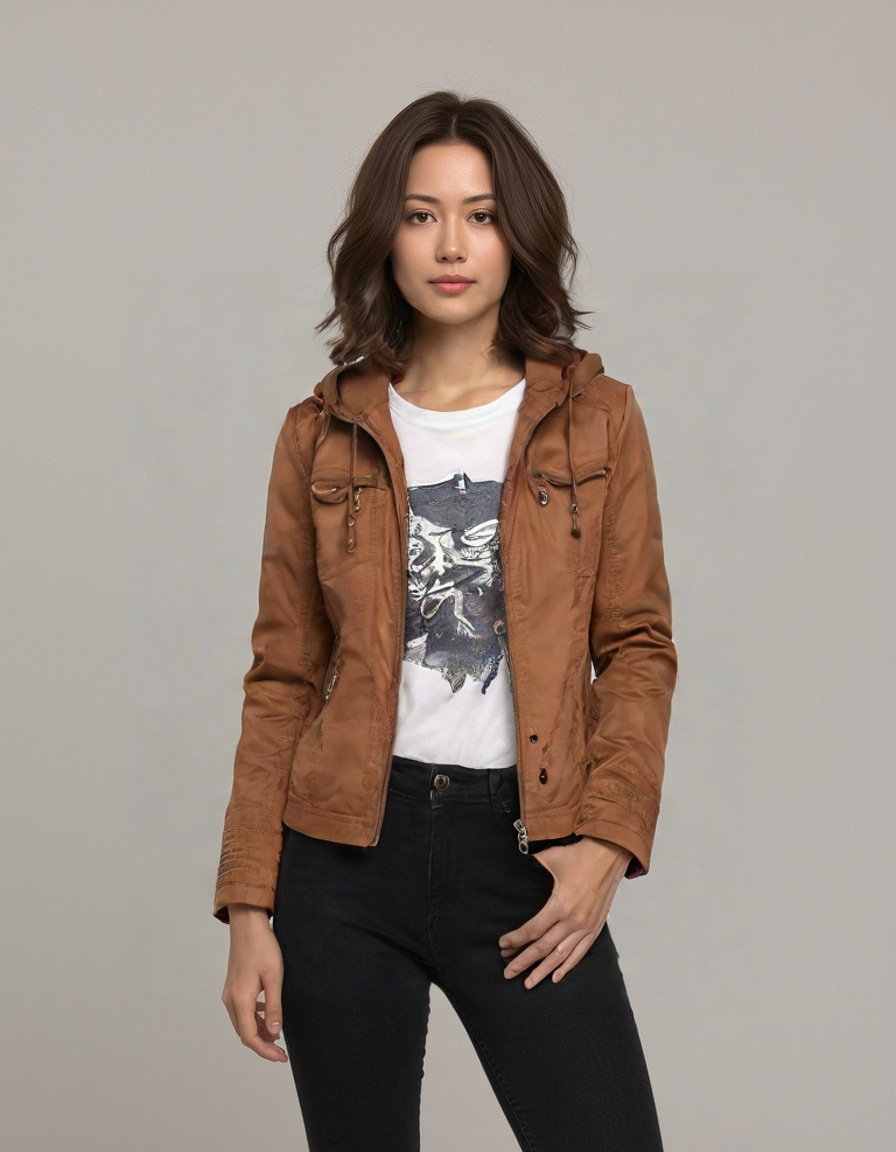 Carolina - Stylish Leather Hooded Jacket