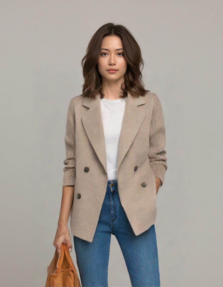 Sorelle - Elegant Knit-Sleeve Blazer